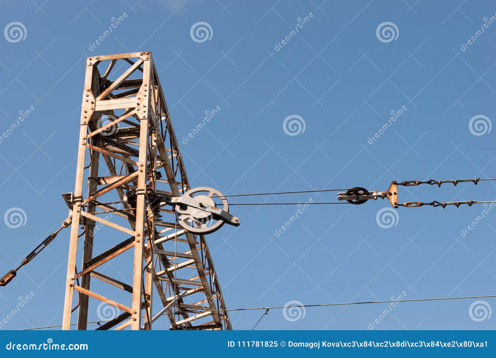 Train or Railway Power Line Support. Railway Power Lines with High ...