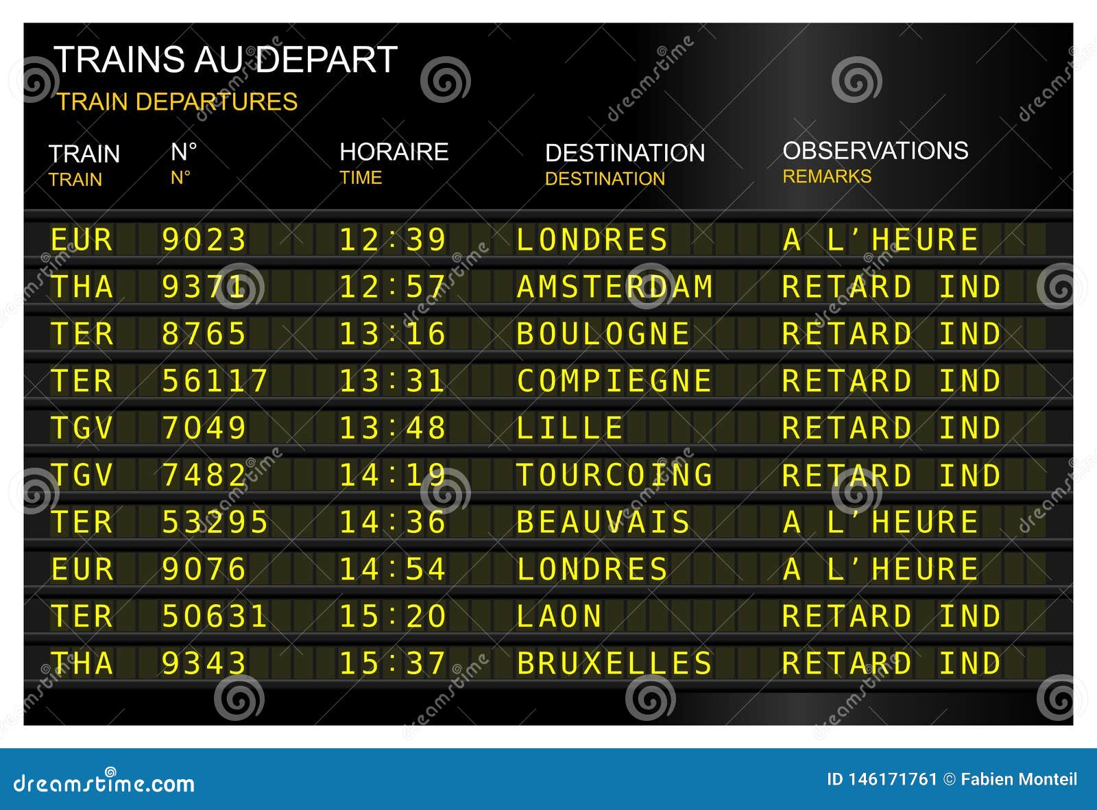 Train Station Departure Board France French Paris Gare Du Nord Stock