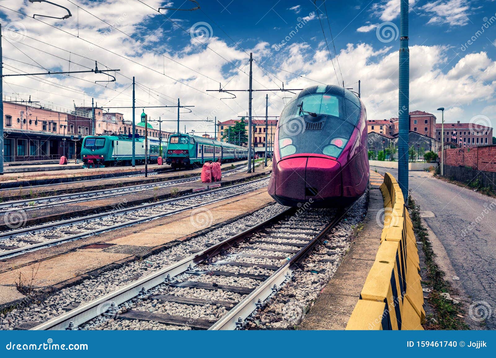 train station in venice. colorful spring cityscape in italy, europe. traveling concept background