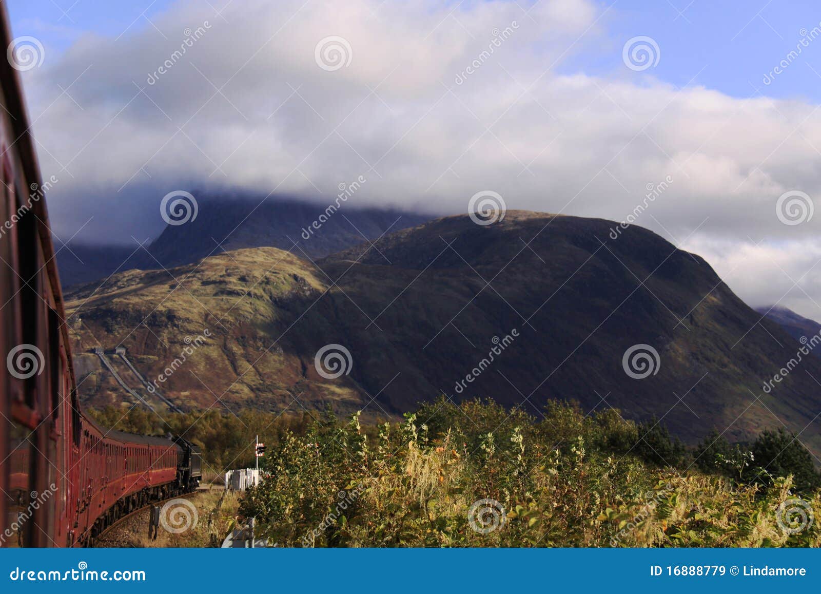 train travelling towards ben nevis, scotland