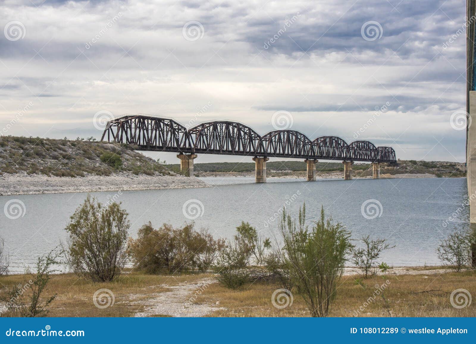 train trestle over lake amistad in val verde county texas