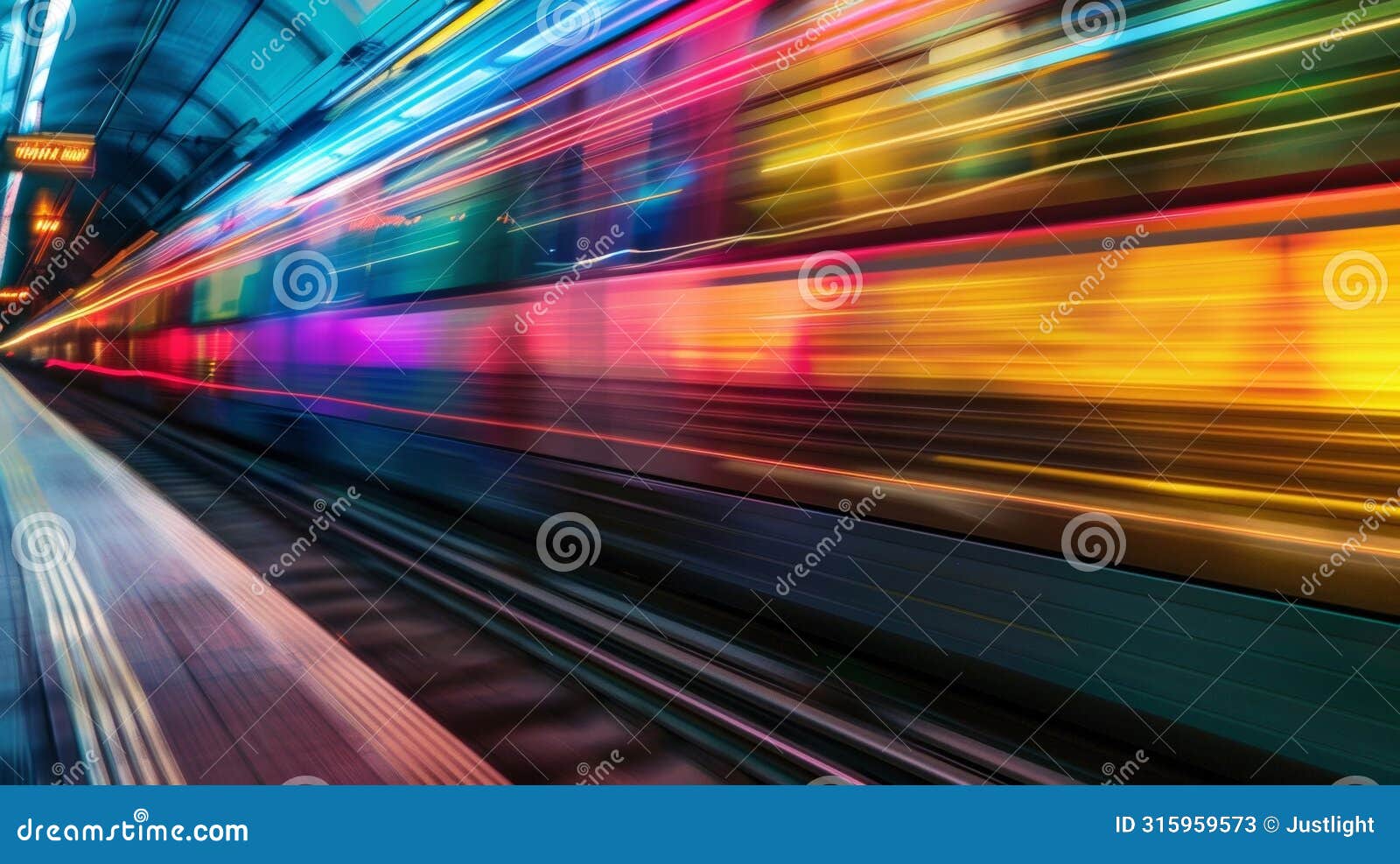 a train whizzing by on the tracks its carts a blur of colors and passengers gazing out the windows in fascination as