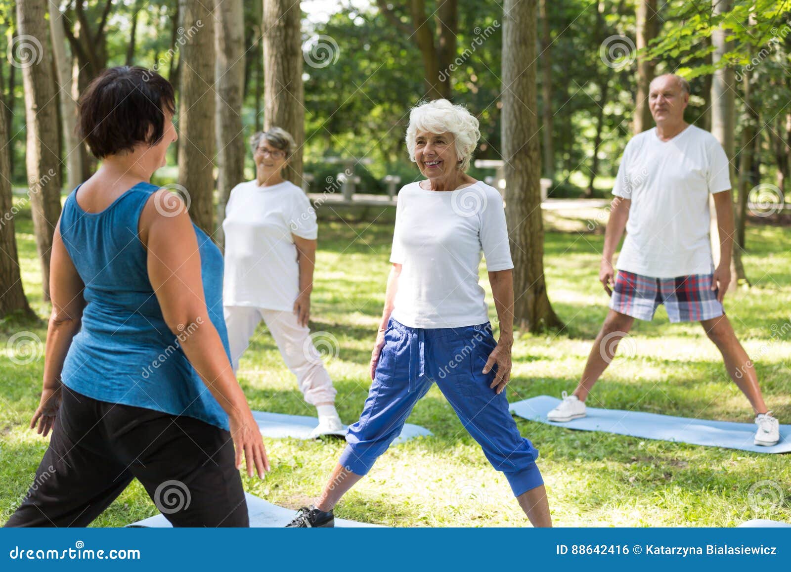 Trainer Working Out with Seniors Outdoor Stock Photo Image of healthy