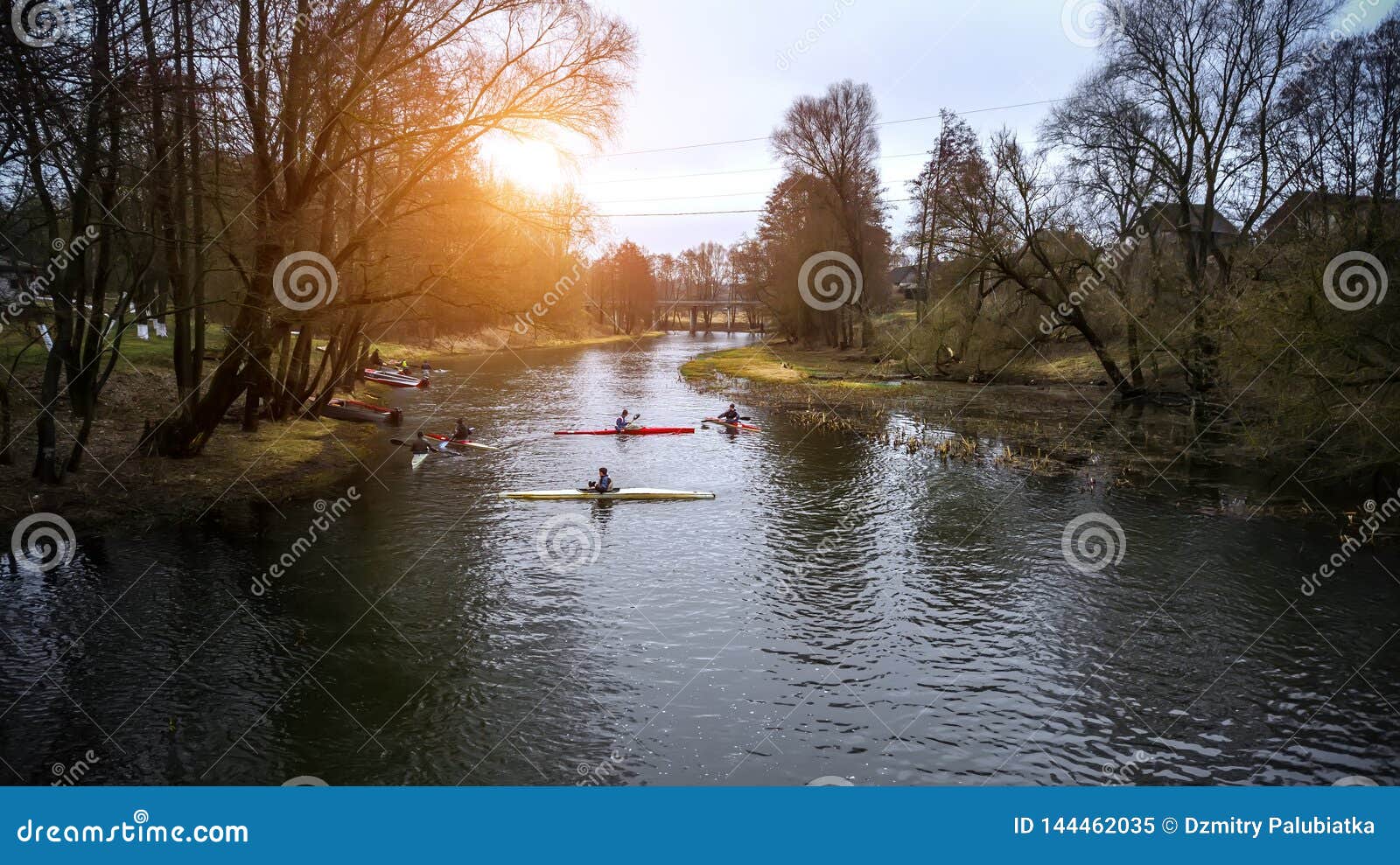 Training Athletes Kayakers on the Rowing Channel Stock Image Image of