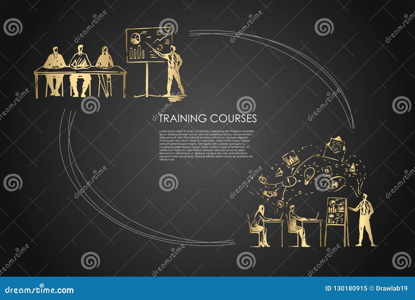 training courses - students listening to presentation and sitting in classrom  concept set