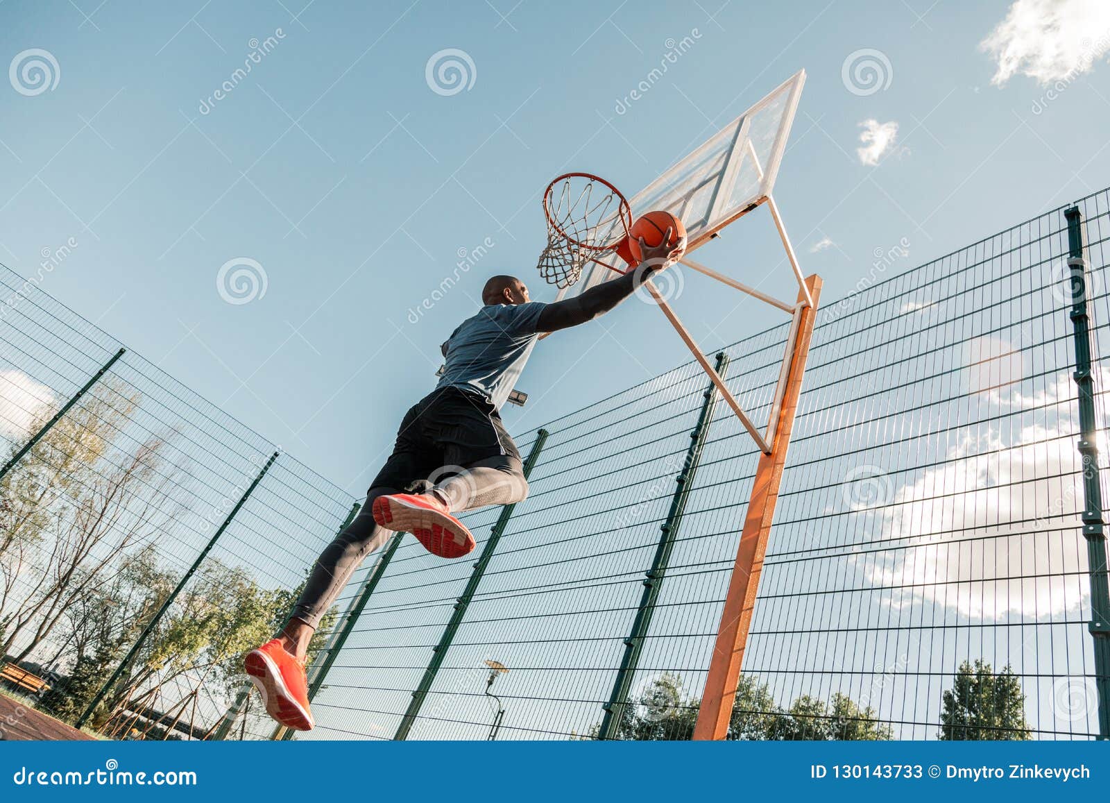 Nice Strong Young Man Playing Basketball Alone Stock Image Image of