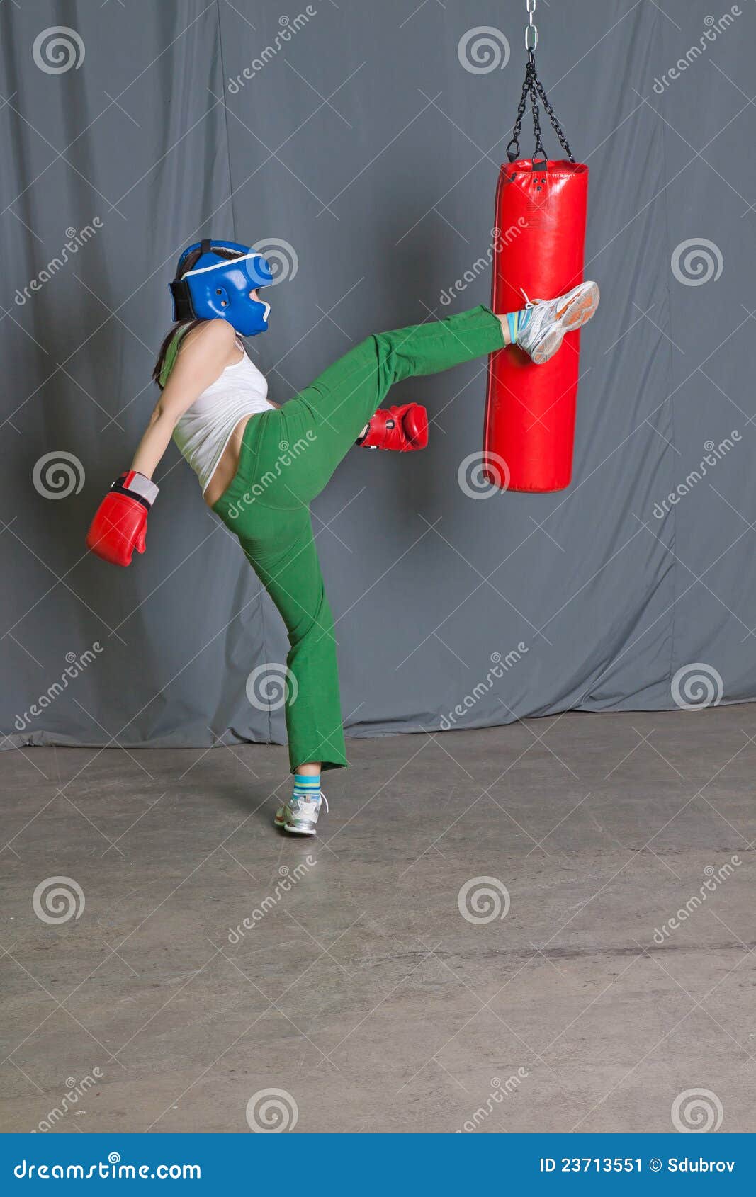 Training Woman Kicks Punching Bag Stock Image Image of fighting, body
