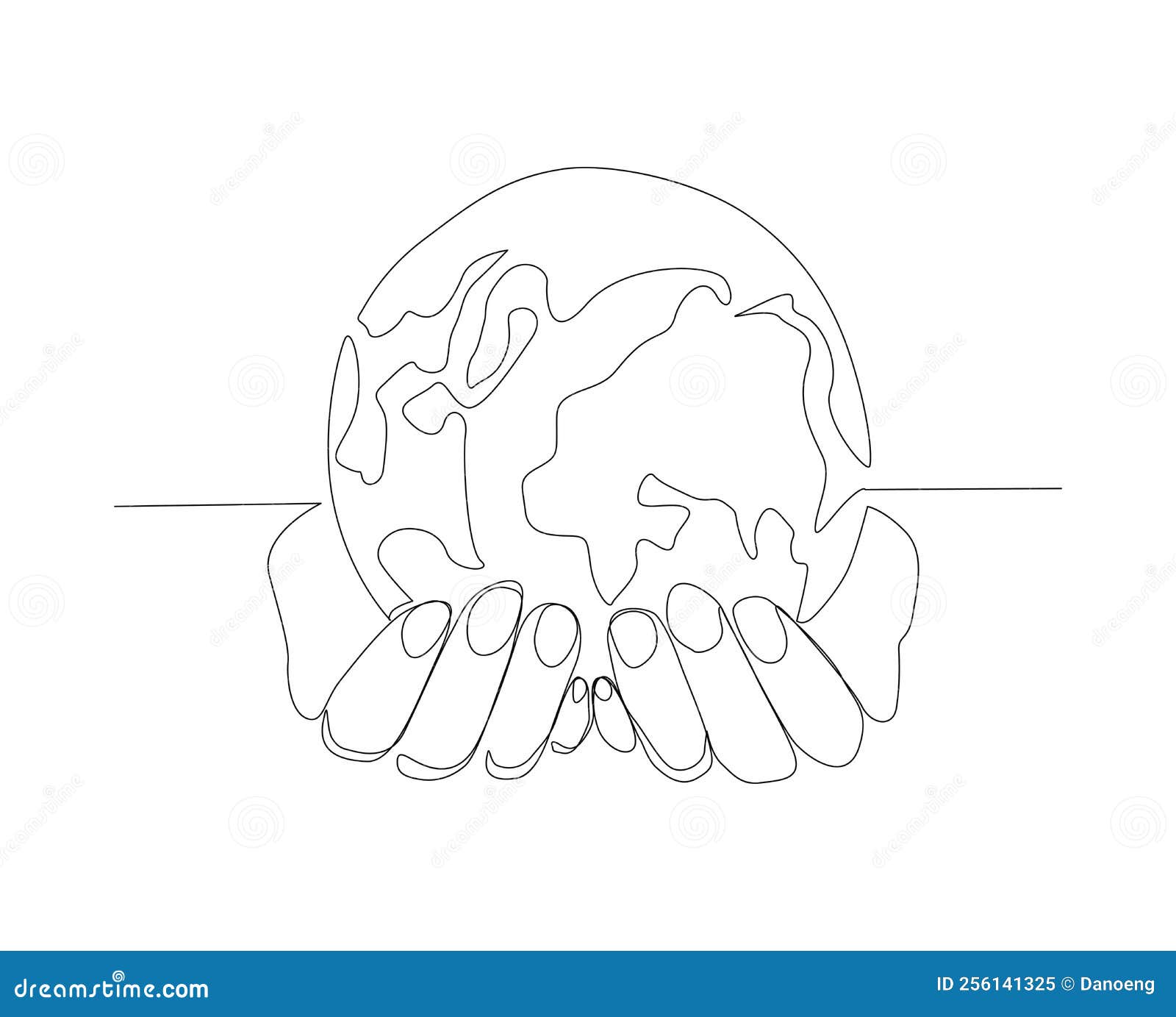 Trait De Trait Continu Des Mains Tenant La Terre Globe. Un Seul Trait Dessin Mains Tenir Globe