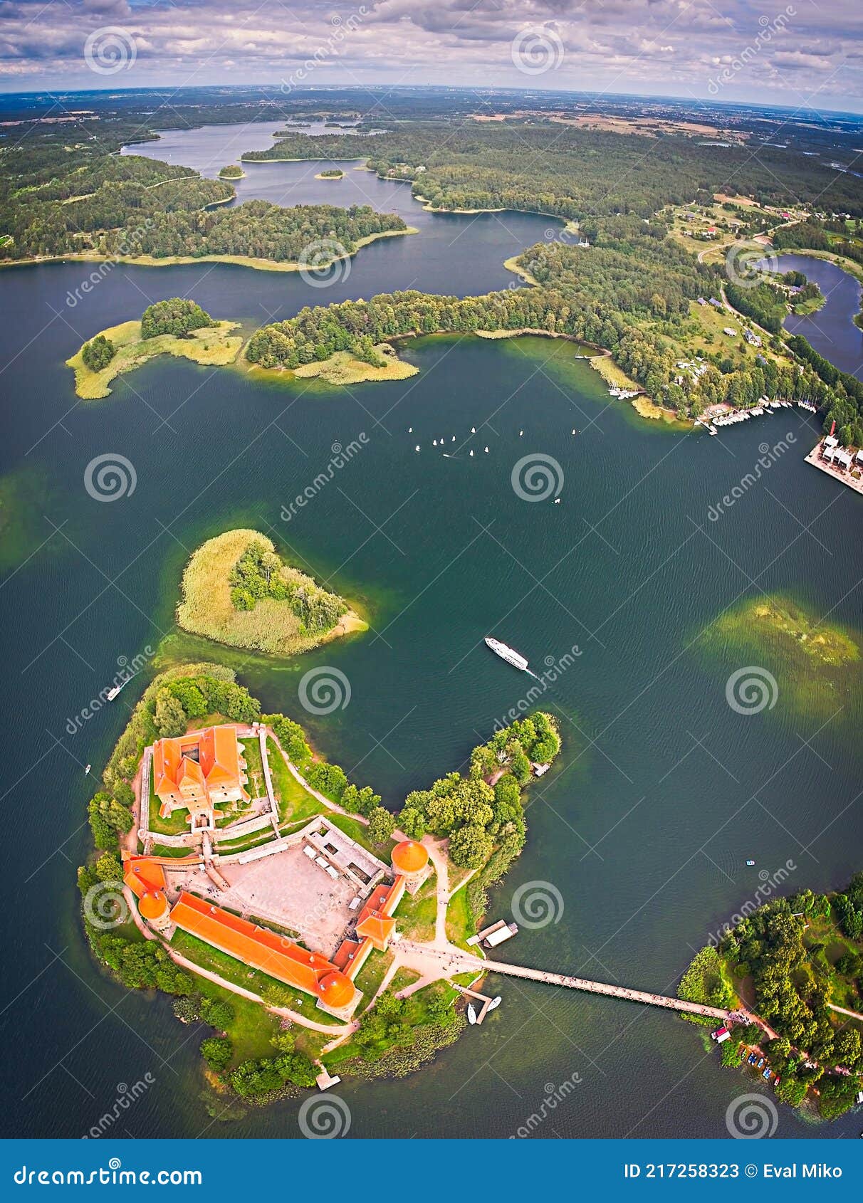 Green Islands In Lake In Trakai Near Vilnius Trakai Drone View Stock