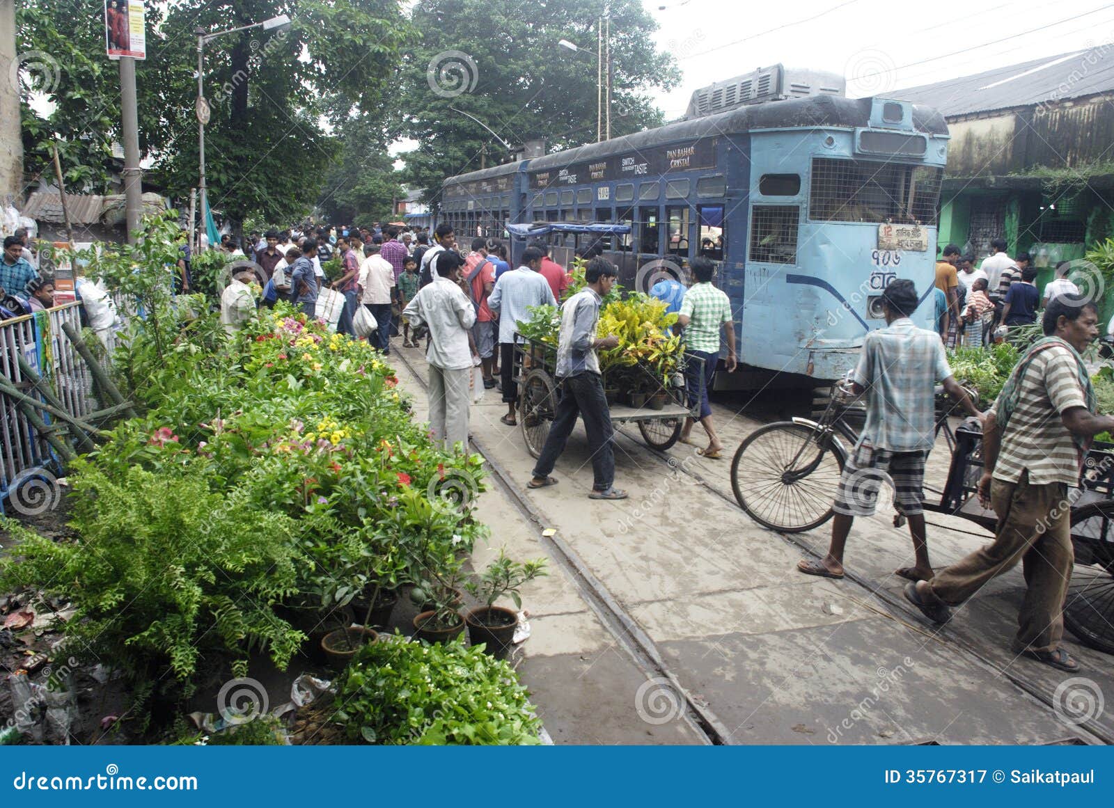 Tram at Kolkata. Tram at crowded street of Kolkata.