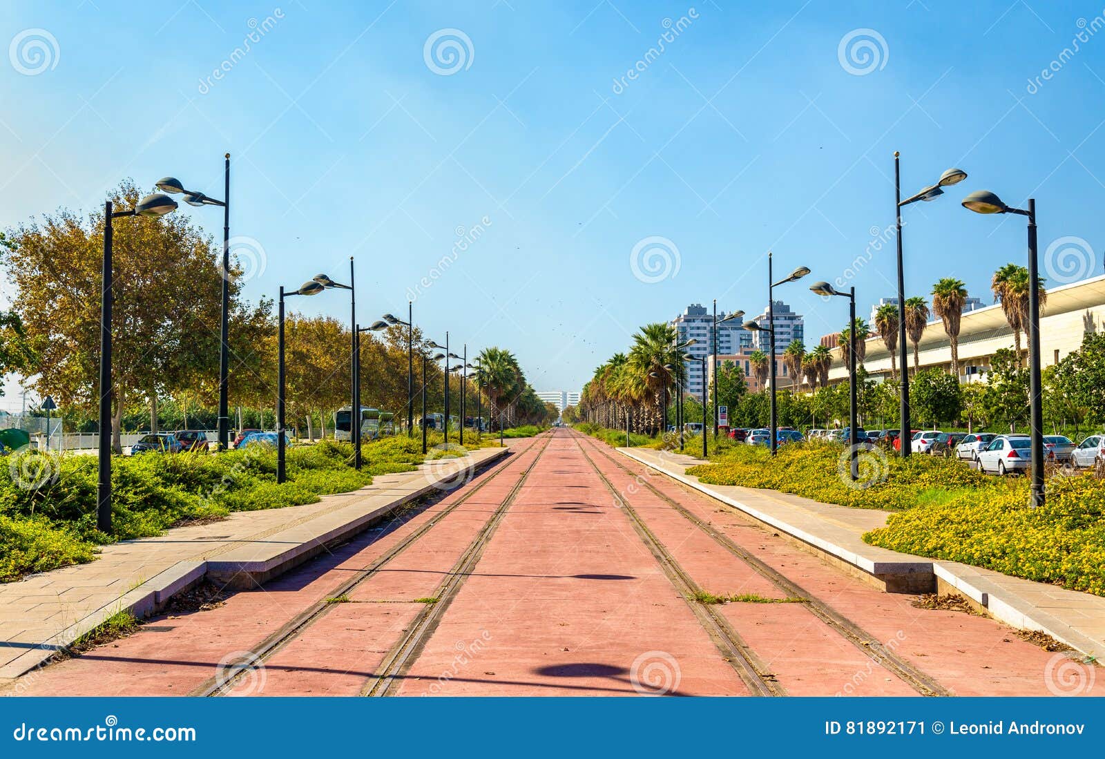 tram line under construction near the city of arts and sciences in valencia, spain