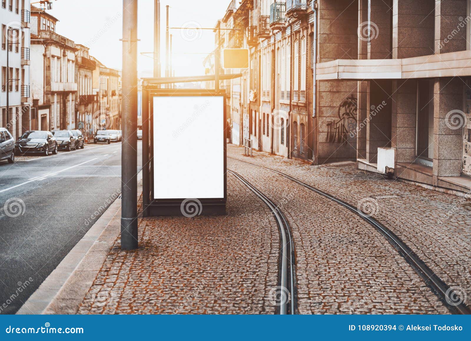 Download Tram Station With Mockup Of Empty Billboard Stock Photo ...