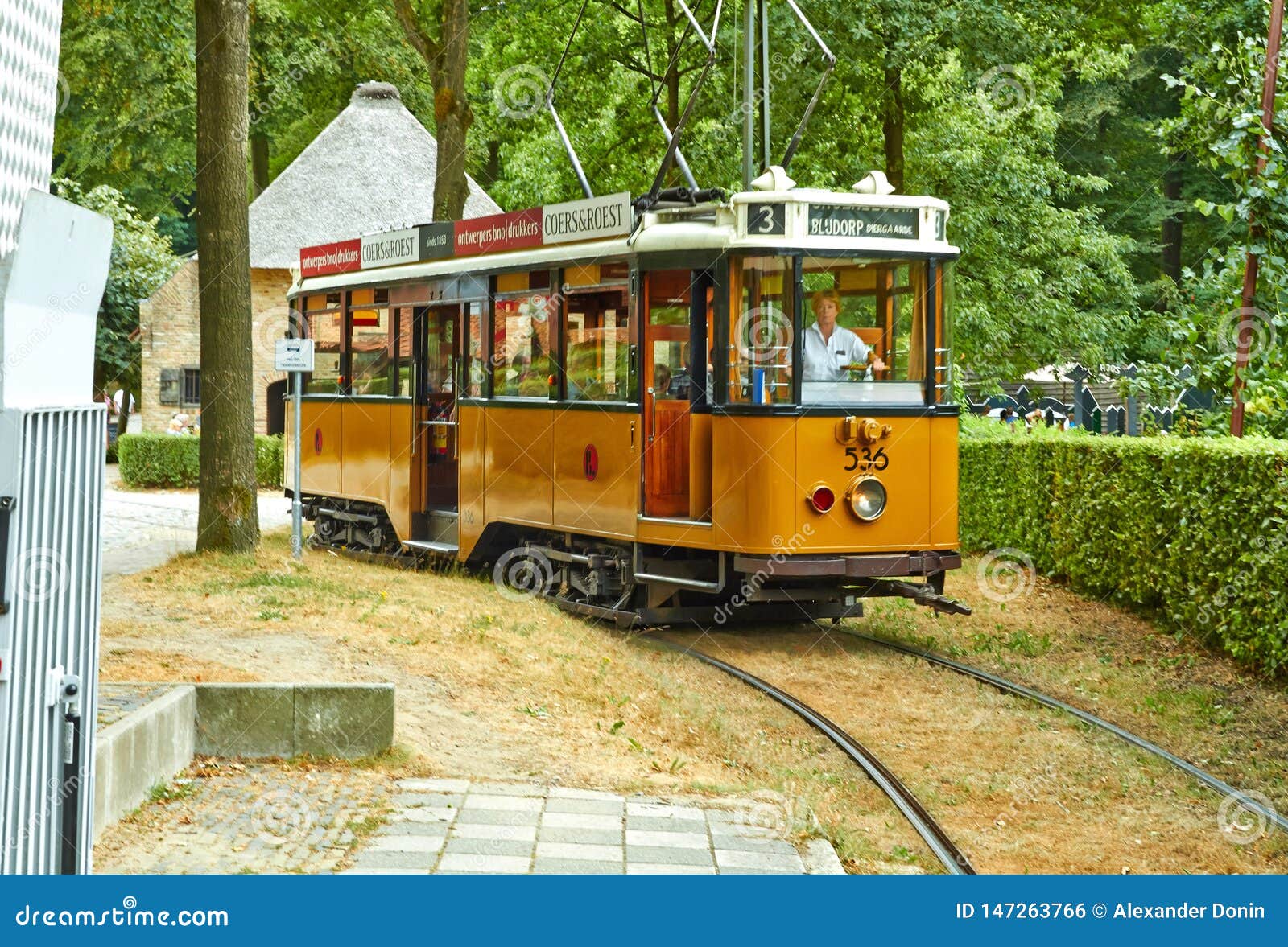 Tram in the summer park stock photo. Image of railroad 147263766