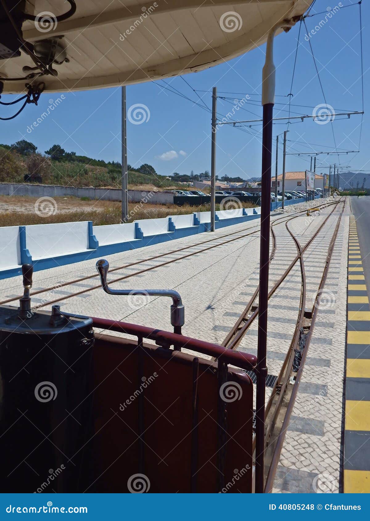 tramway car at praia das macas, sintra, portugal