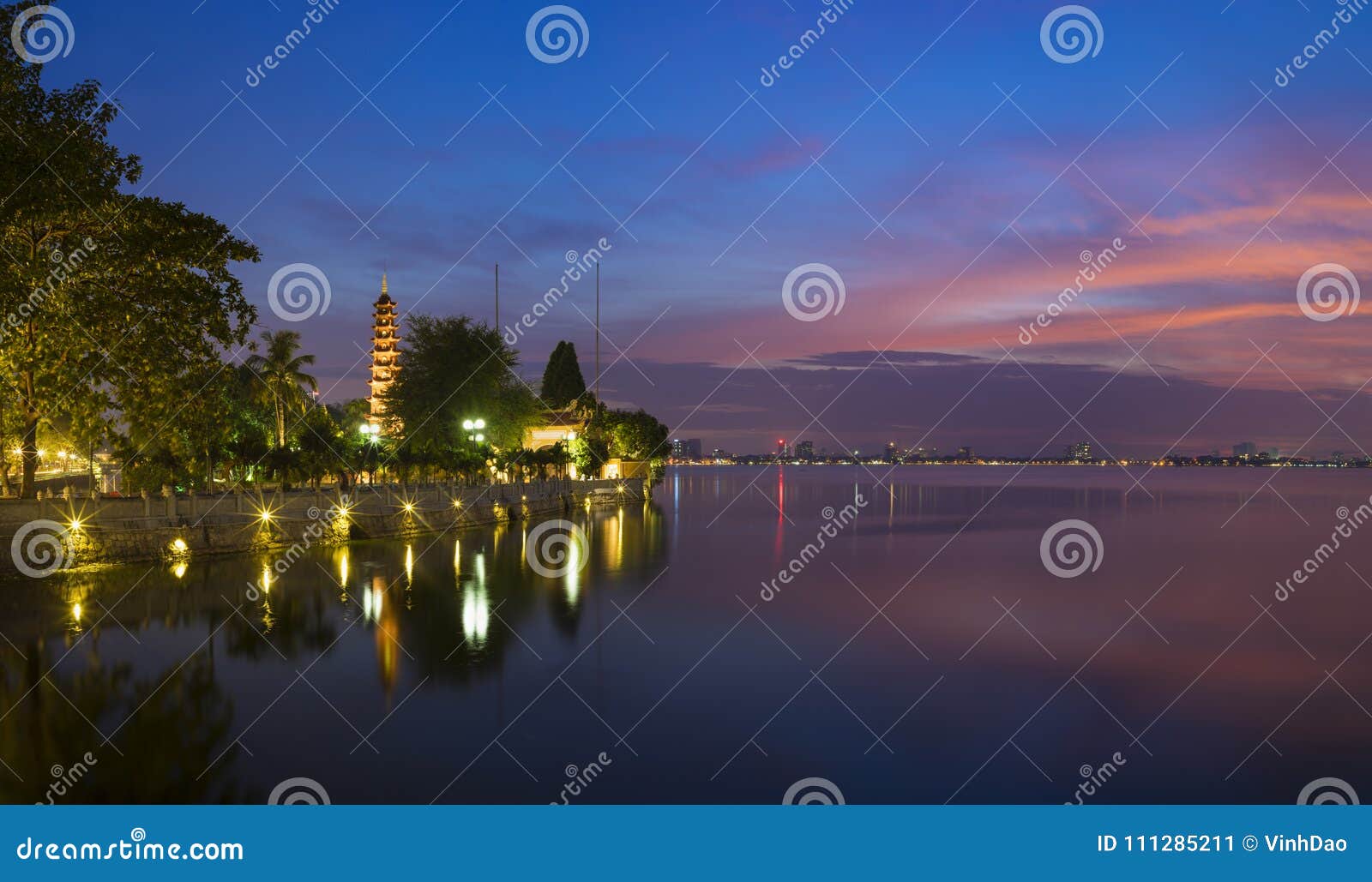 tran quoc pagoda in the afternoon in hanoi, vietnam. this pagoda locates on a small island near the southeastern shore of west lak