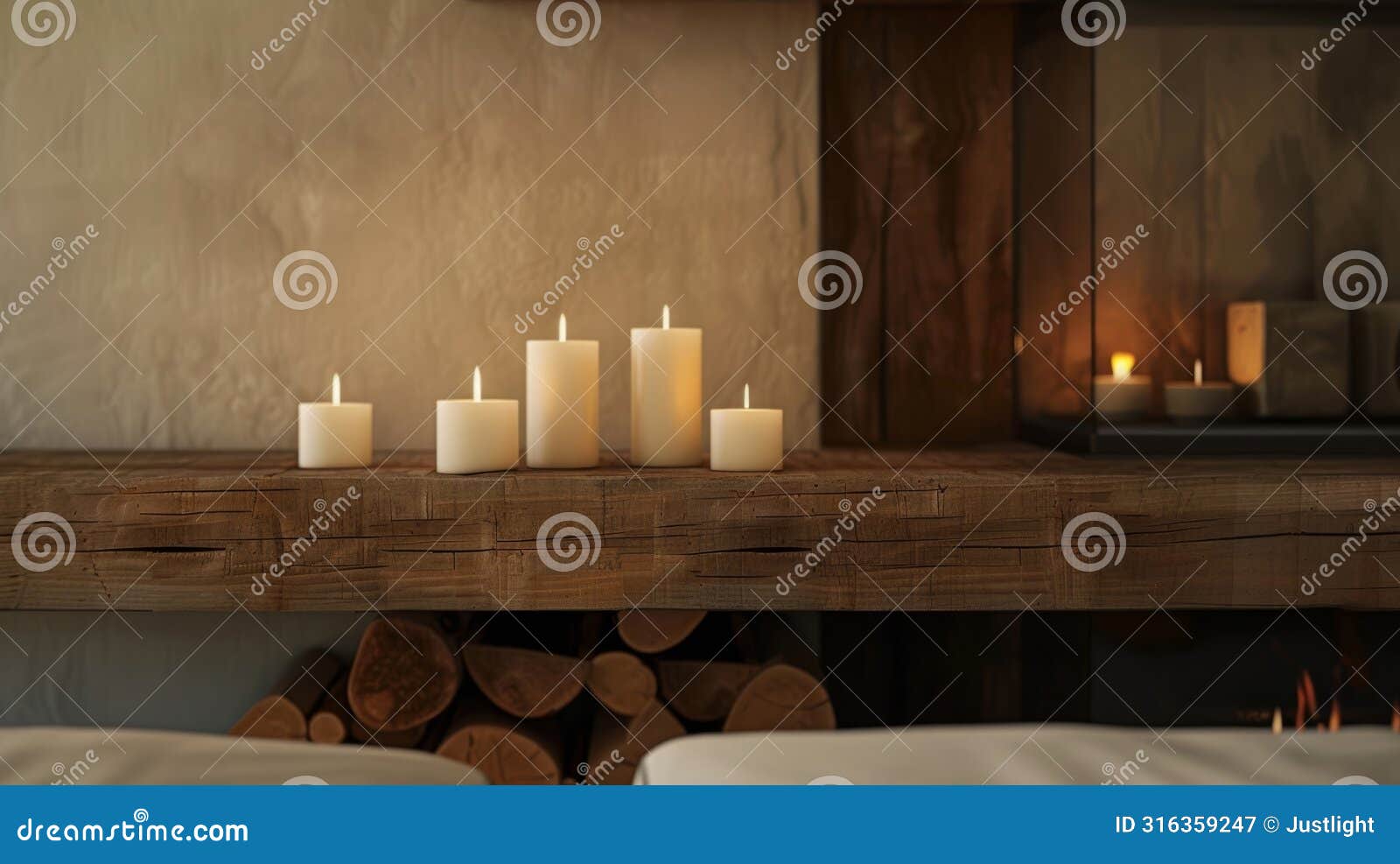 the tranquil beauty of a minimalist fireplace mantel adorned with unlit taper candles. 2d flat cartoon