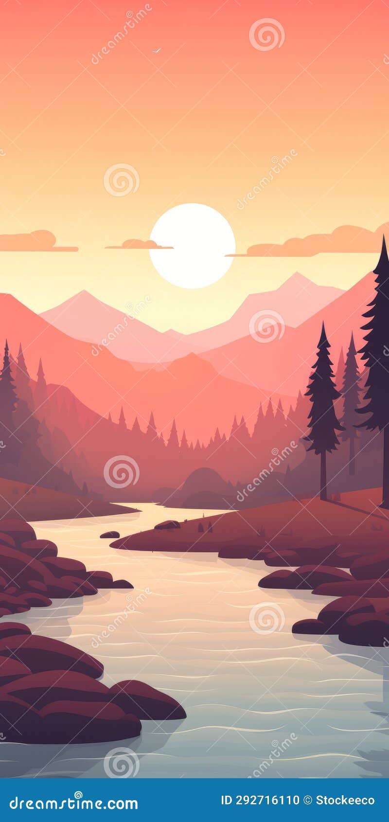 tranquil creek: minimalistic forest and sea 