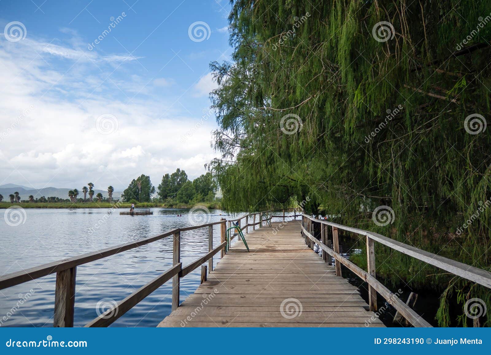 tranquil crossing - wooden bridge over media luna lake