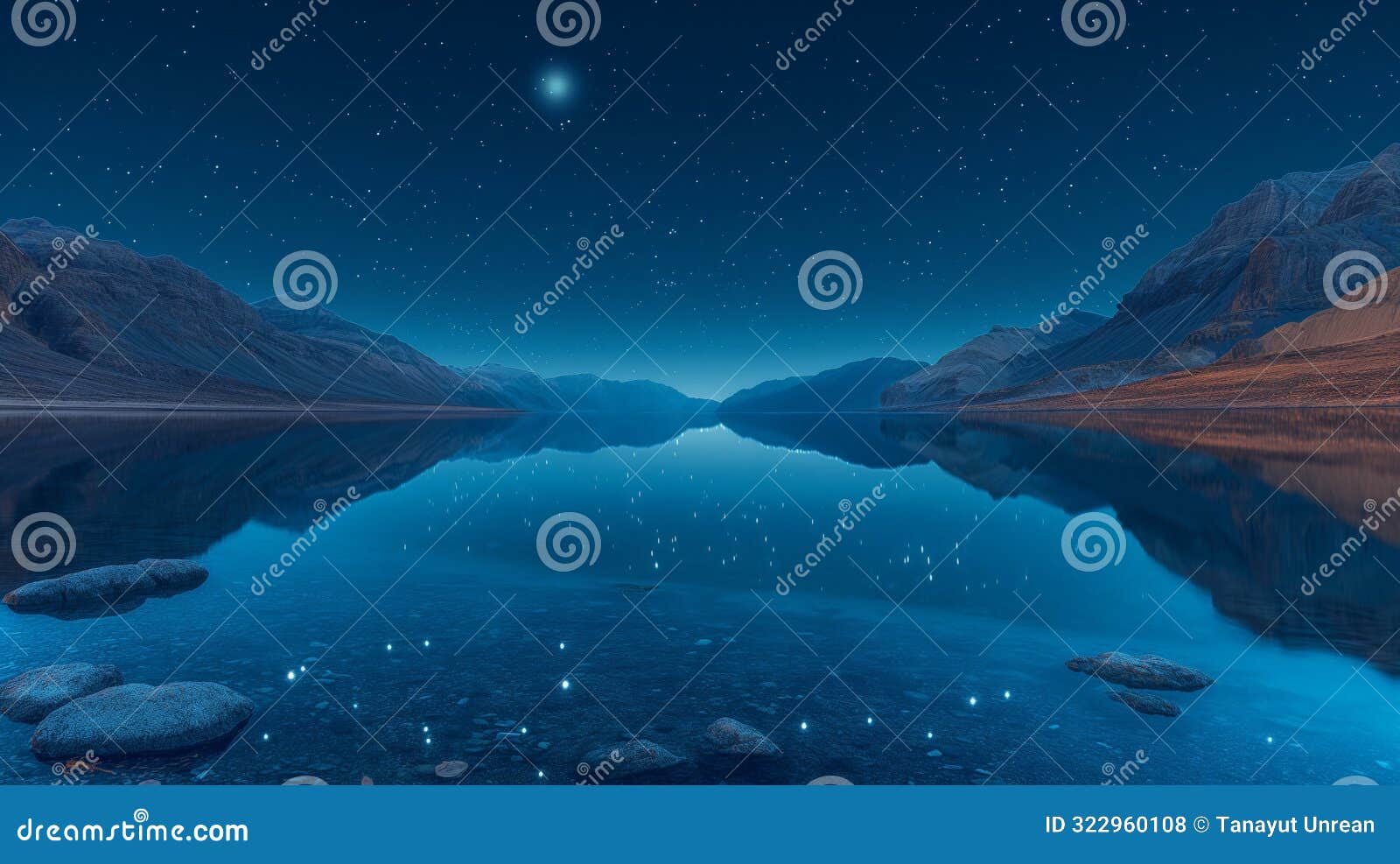 tranquil night at lake moroc: moonlit reflections and starry skies
