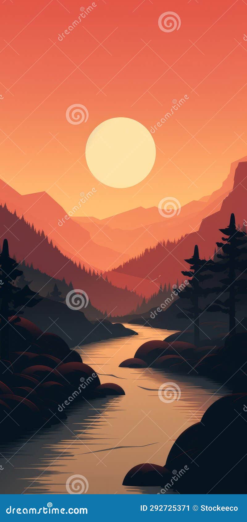 tranquil river valley landscape sunset wallpaper