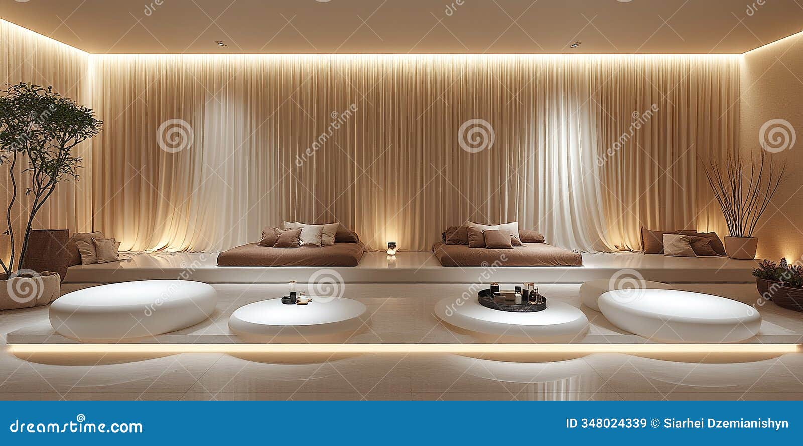 elegant spa interior with serene lighting and minimalist  featuring relaxation spaces and soft textures