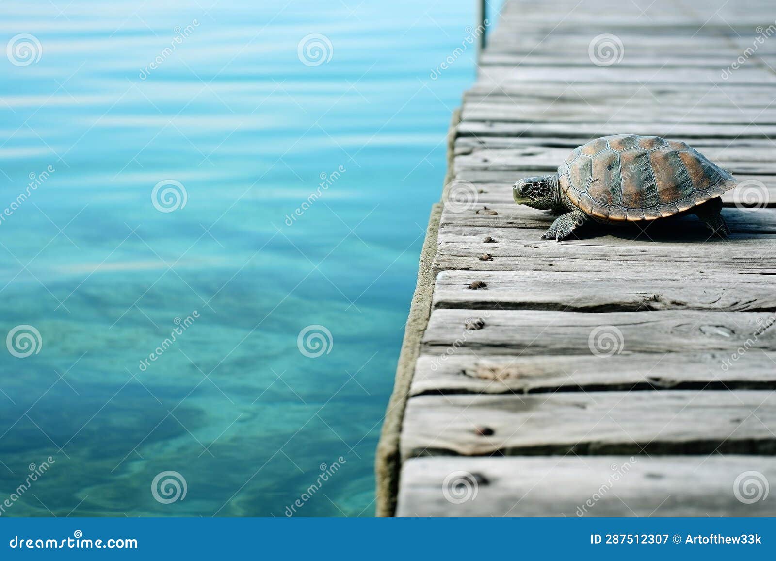 tranquil turtle: a serene moment on a weathered dock