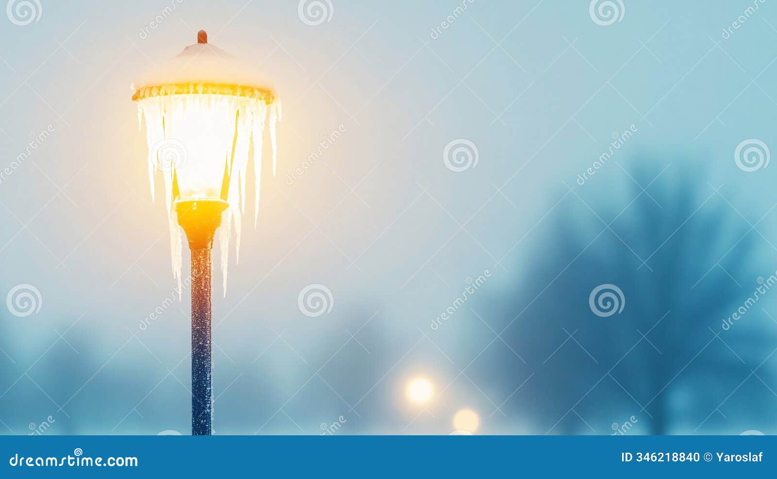 tranquil urban scene on a serene winter night with a glowing street lamp reflecting on icy snow