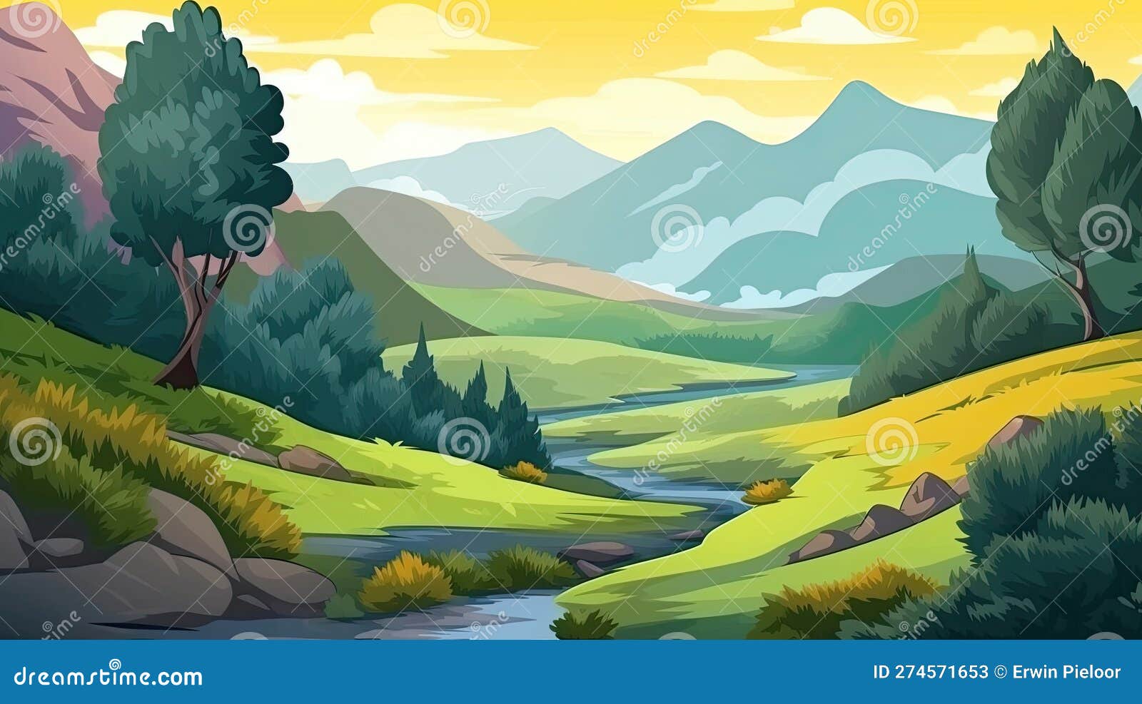 Tranquil Vistas, Picturesque Nature Artwork Stock Illustration ...