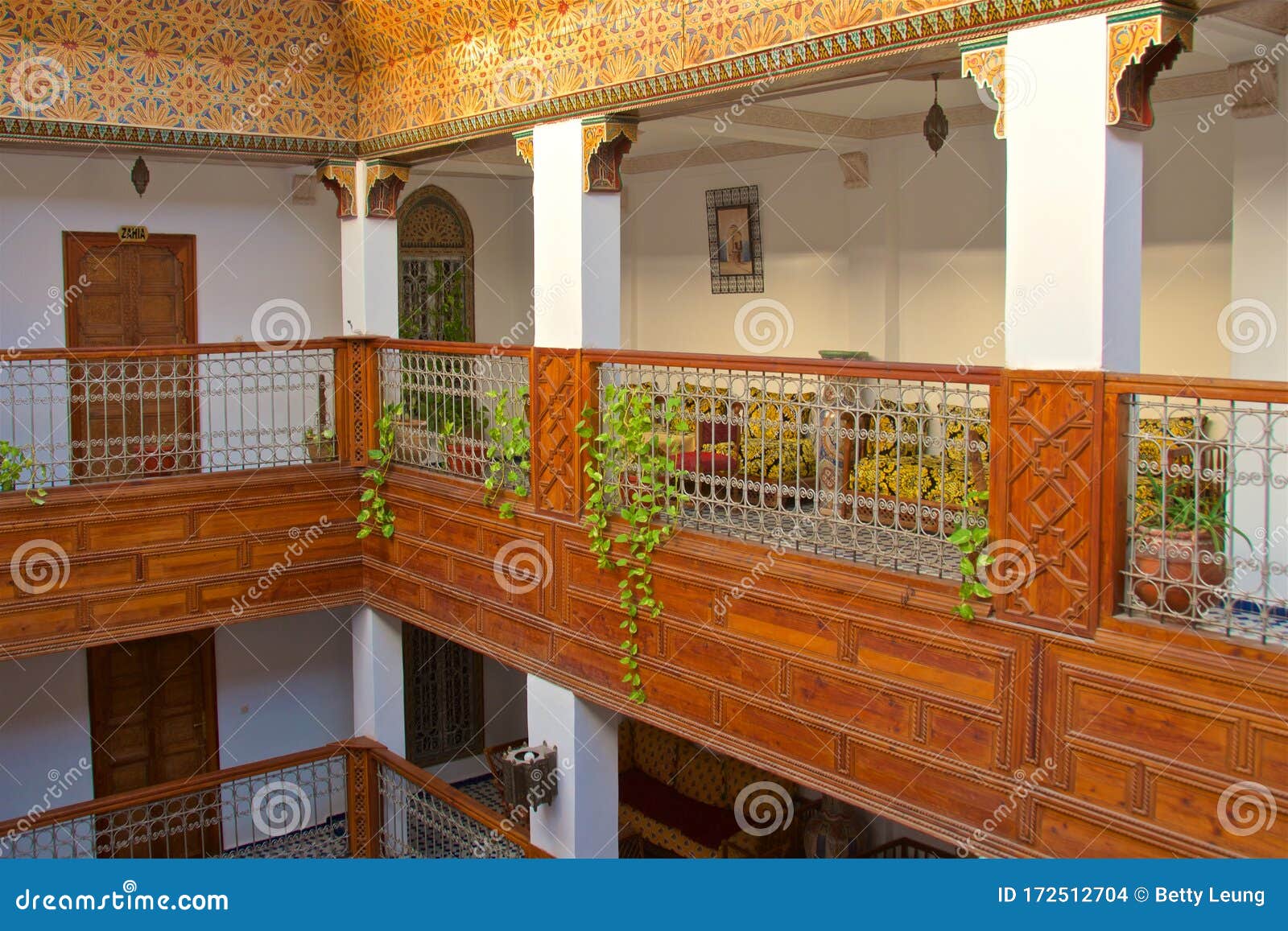 tranquility and quietness in traditional riad in fez medina, morocco