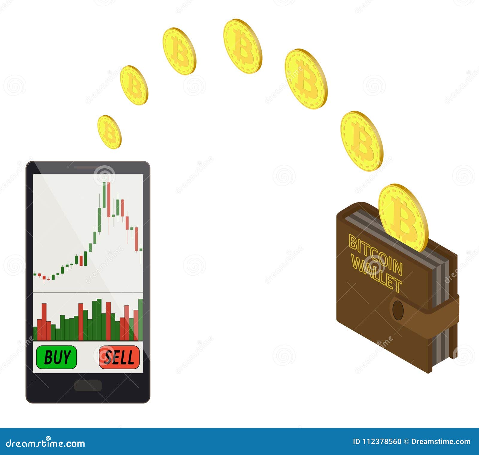 Transfer Bitcoin Coins in the Electronic Wallet Stock Vector - Illustration  of wallet, coin: 112378560