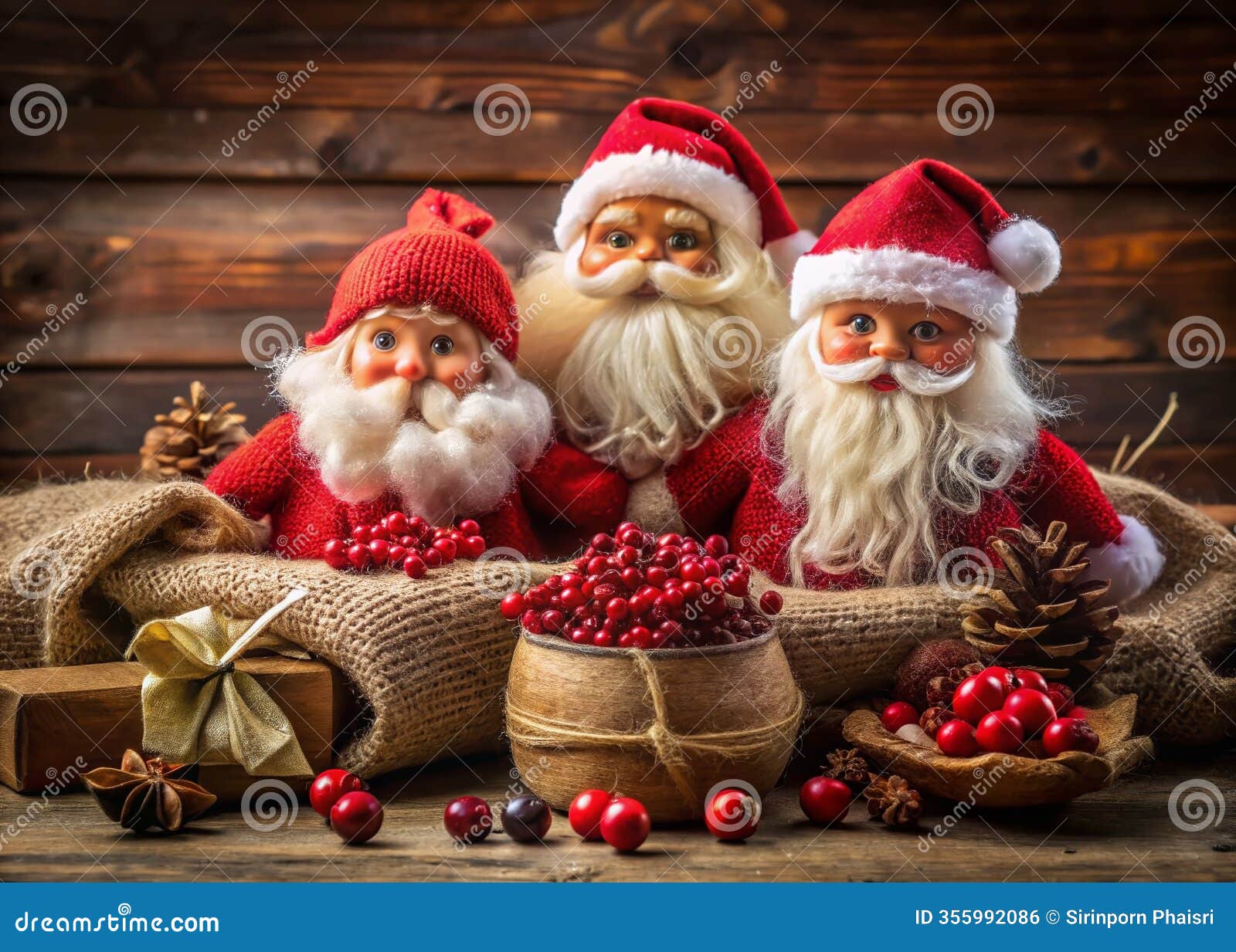 adorable santa claus figurines festive christmas decor with detailed gifts red coats and white beards for holiday