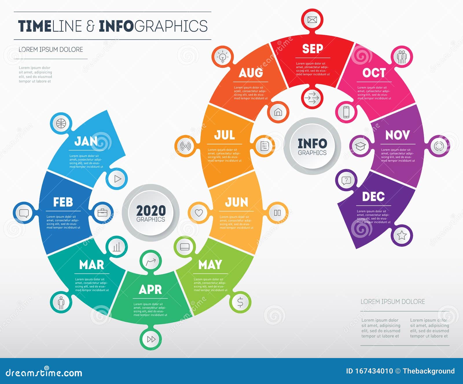 transformation plan for the year. timeline, business infographic concept with 12 months, parts, steps or technology processes.