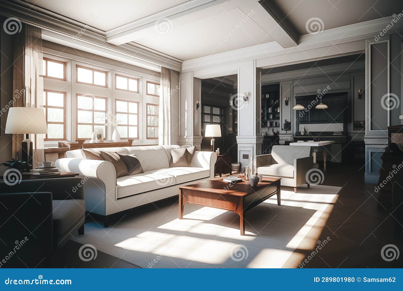 transitional style interior room, modern living room, generative ai