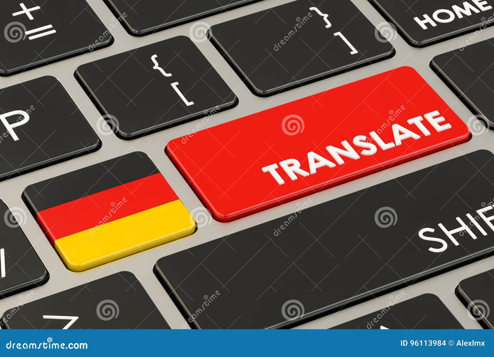 Translate Concept on Keyboard with German Flag, 3D Rendering Stock
