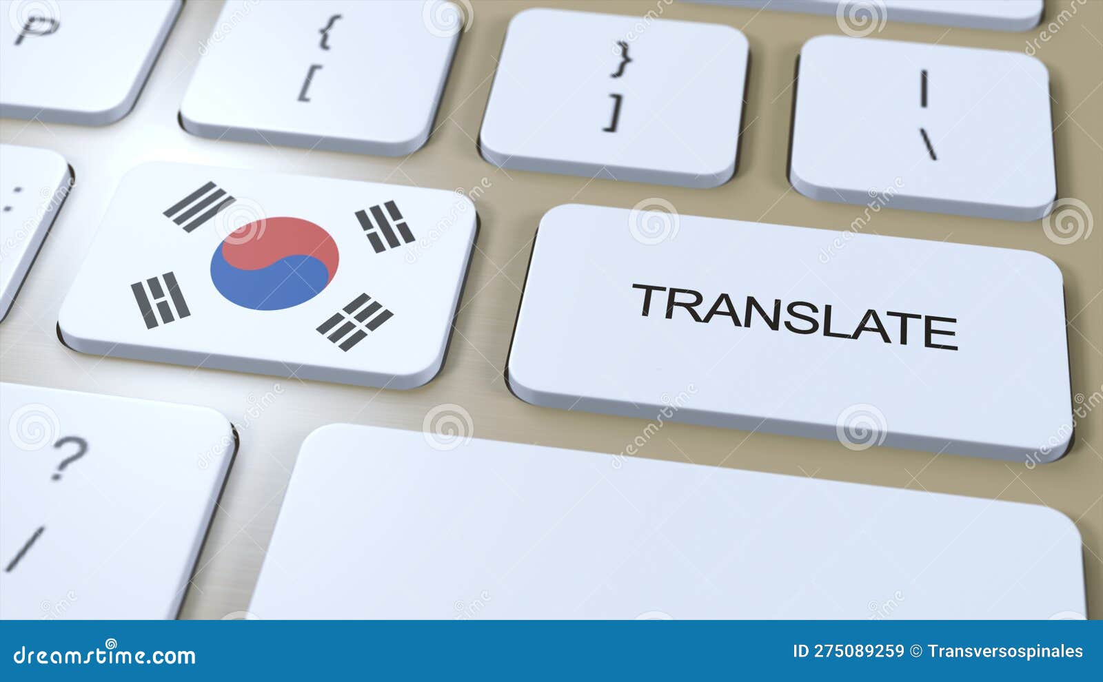Translate Korean Language Concept. Translation of Word. Button with
