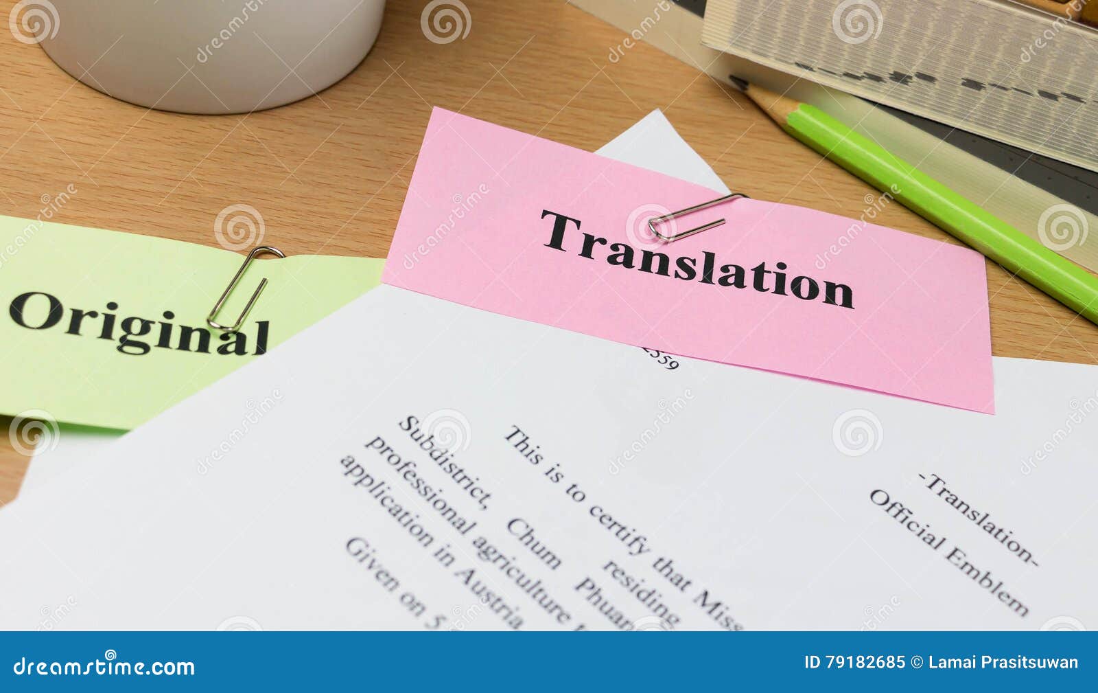 translation paper on wooden table