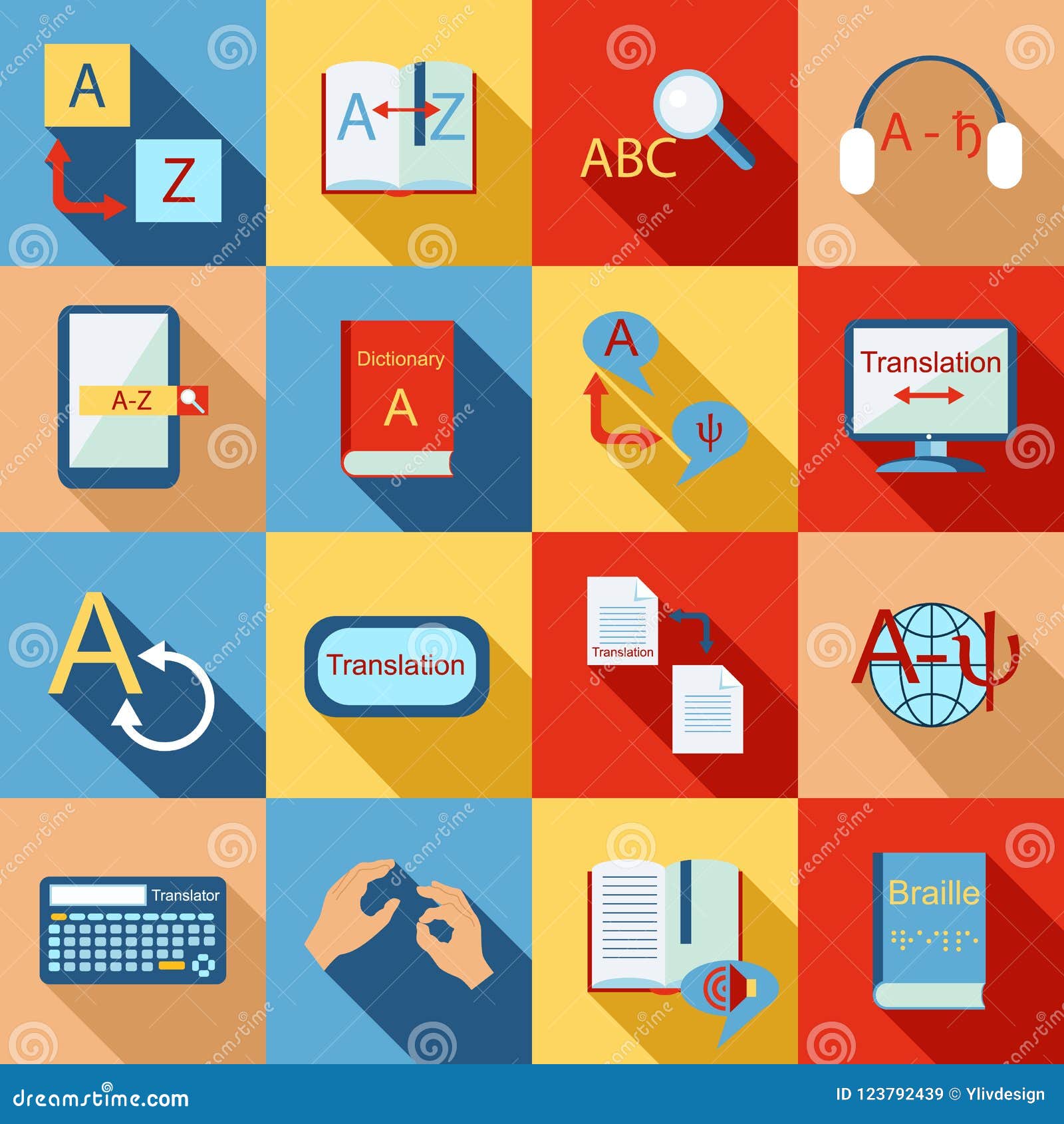 translator icons set, flat style