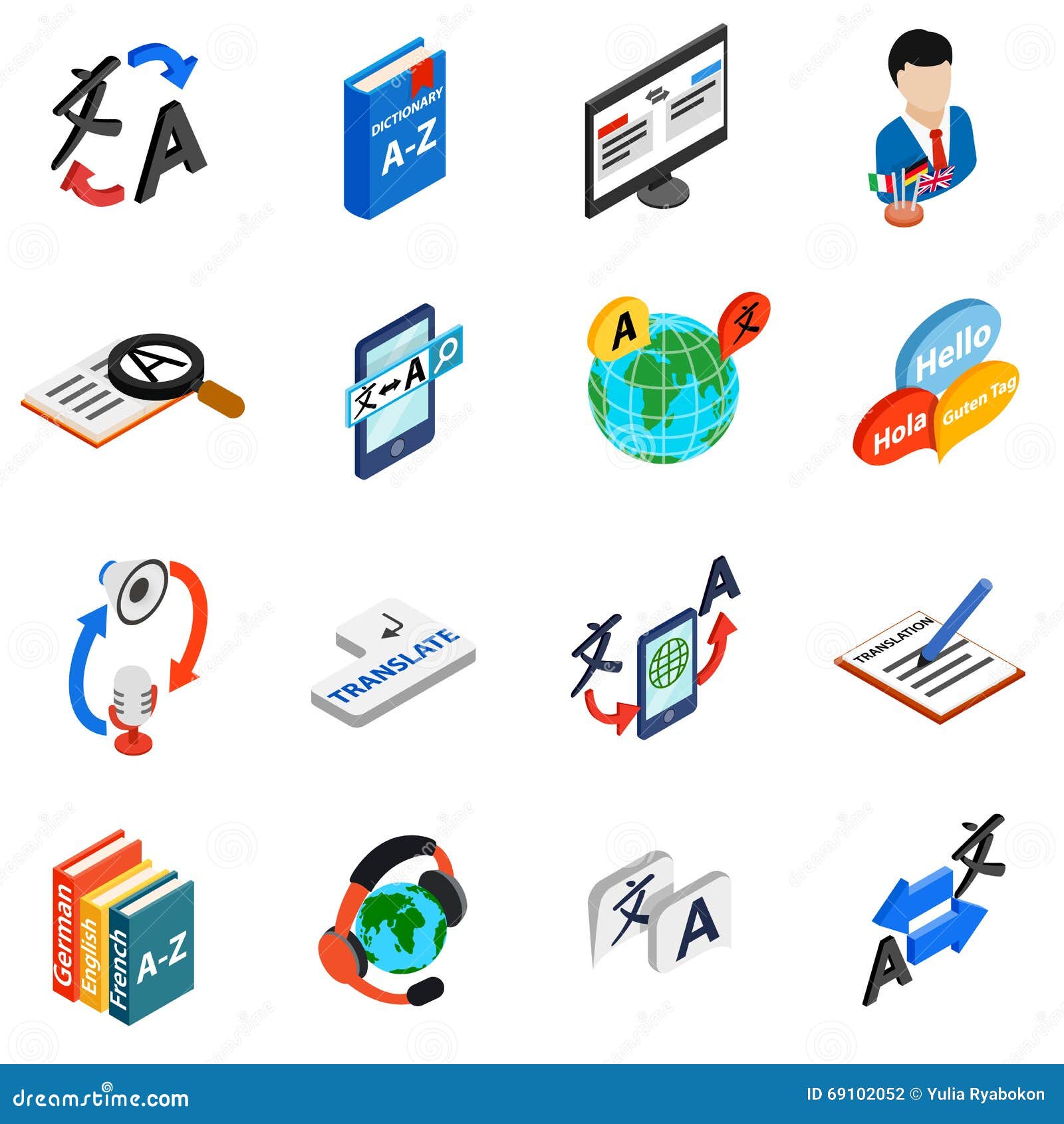 Translator Icons Set, Isometric 3d Style Stock Vector ...