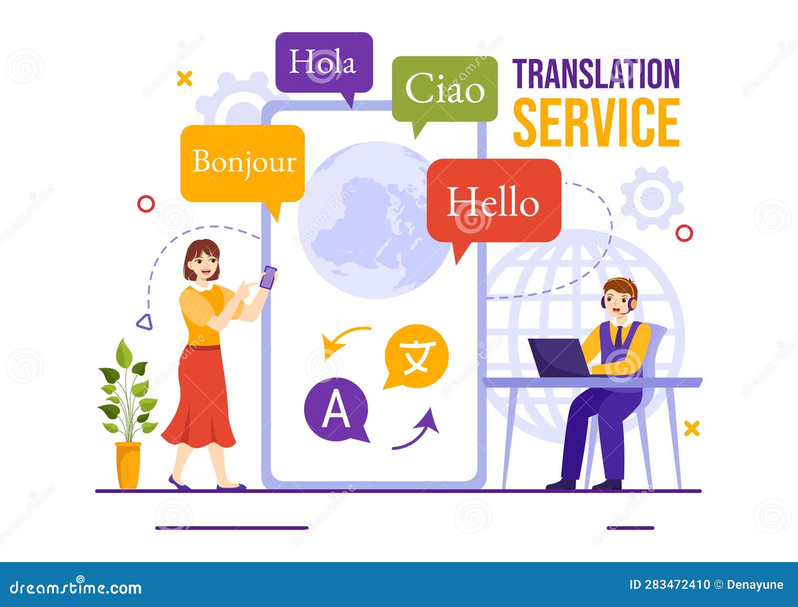 Translator Service Vector Illustration with Language Translation