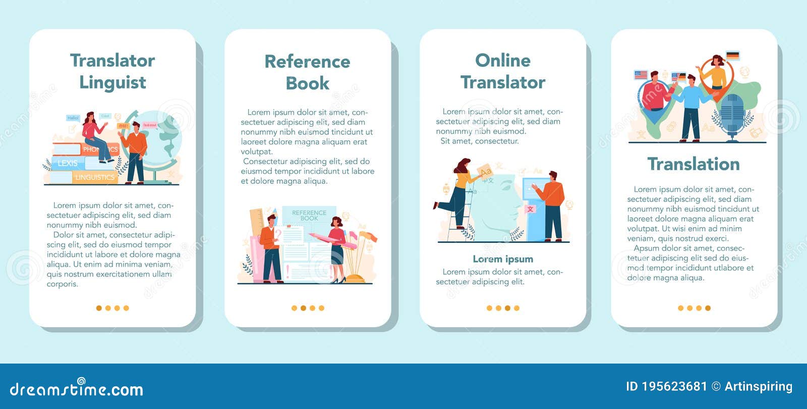 Translator and Translation Service Mobile Application Banner Set. Stock