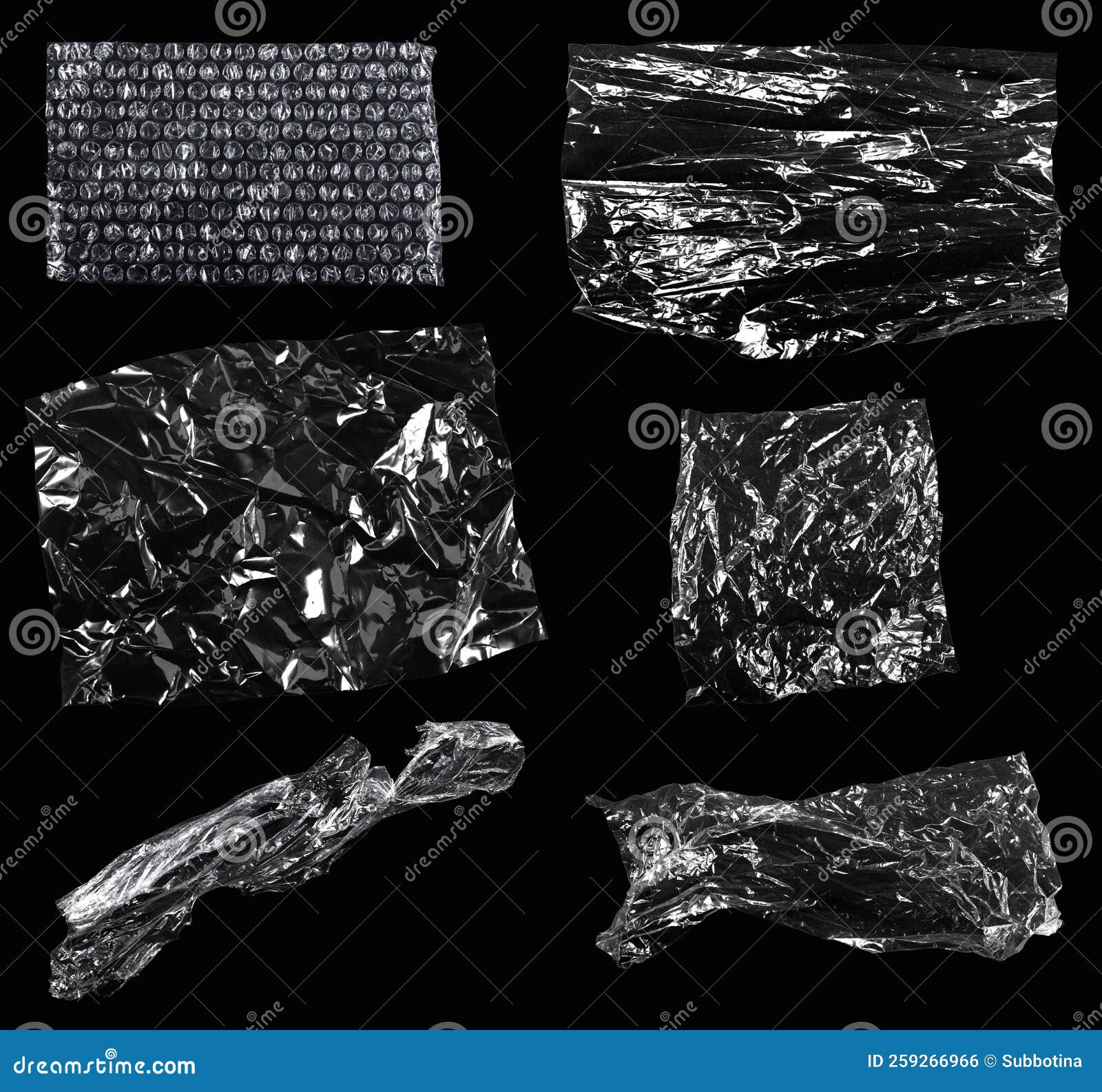 Transparencies. Transparent Plastic Film Texture Isolated on Black