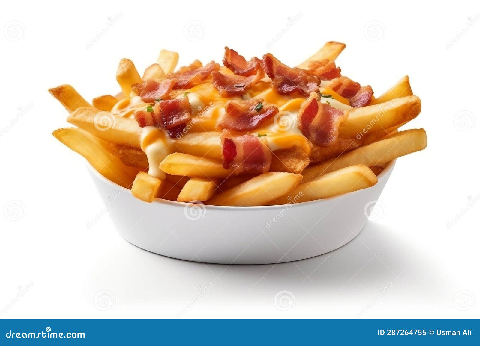 Transparent Background of Cheddar and Bacon Fries and Chips. AI Stock