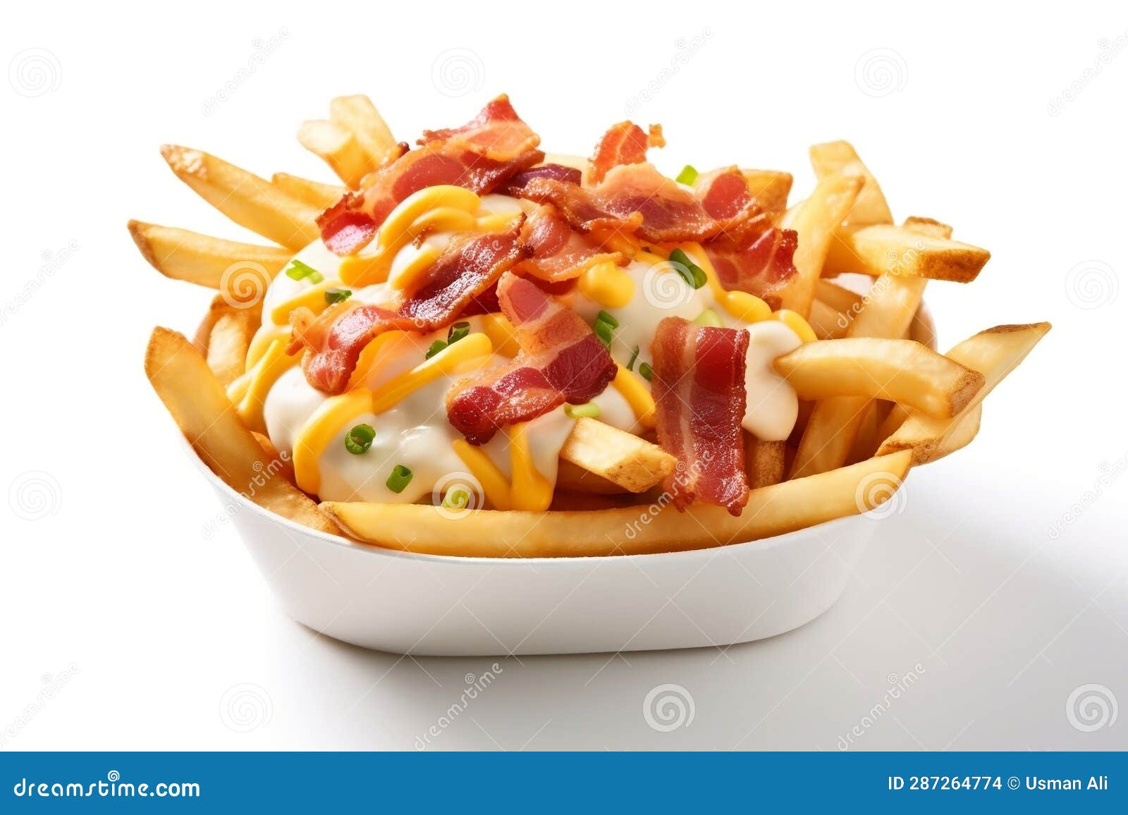 Transparent Background of Cheddar and Bacon Fries and Chips. AI Stock