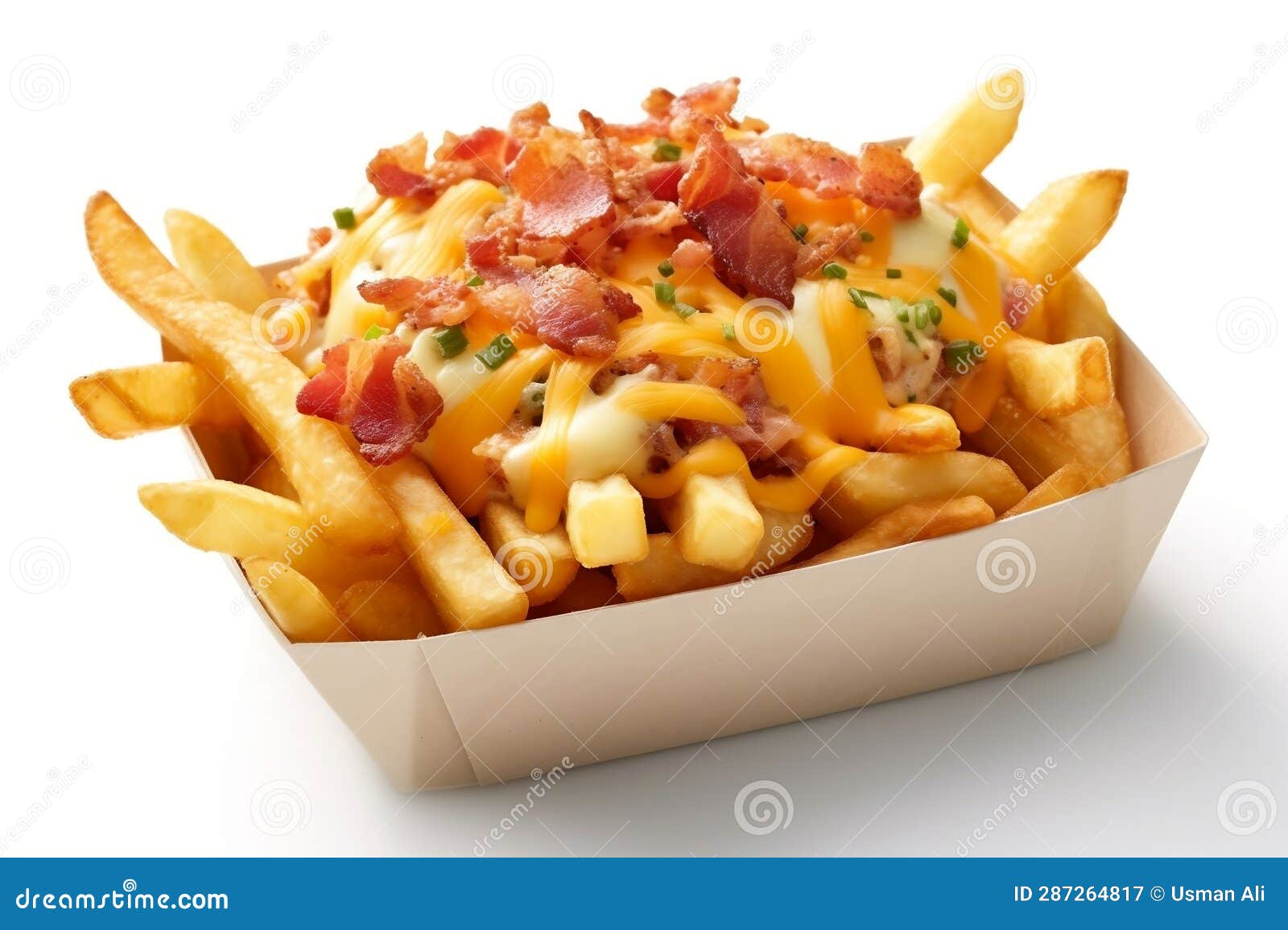 Transparent Background of Cheddar and Bacon Fries and Chips. AI Stock