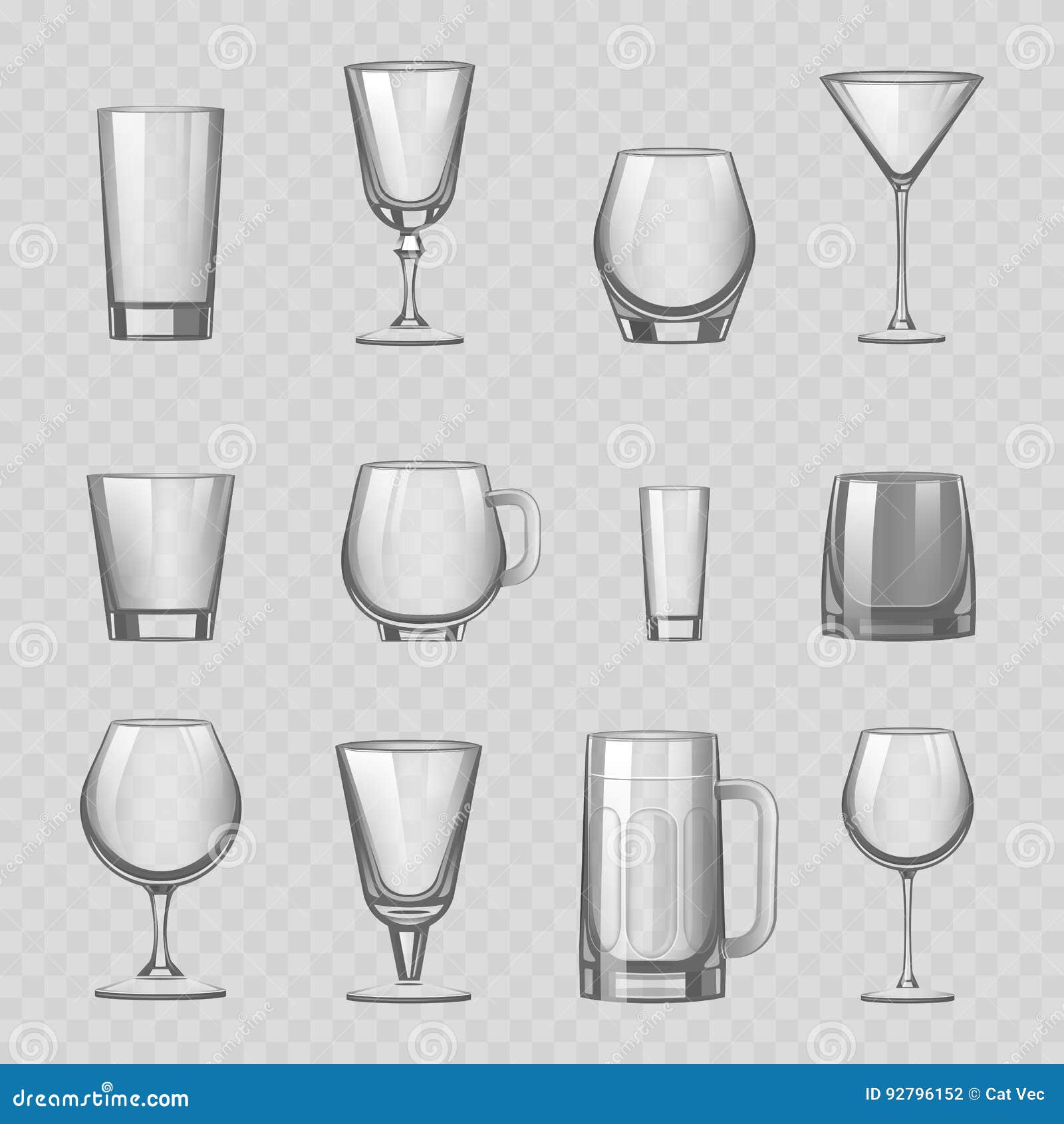 transparent empty glasses and stemware drinks tumbler mug cups reservoir vessel realistic  