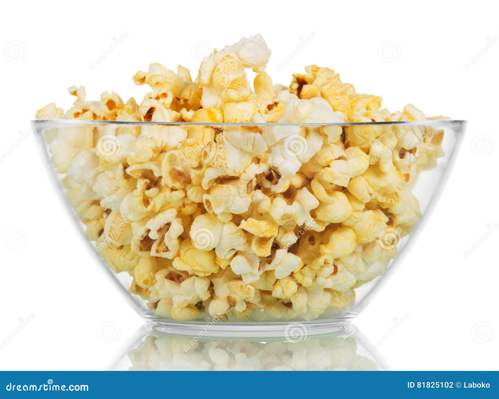 Transparent Glass Bowl with Popcorn Isolated on a White Stock Photo - Image  of pile, isolated: 81825102