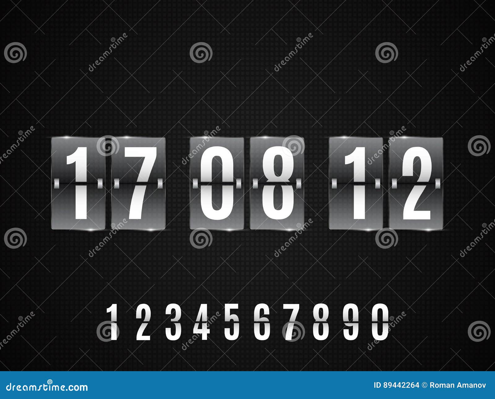 Transparent Glass Countdown Timer on Black Background. Vector Template