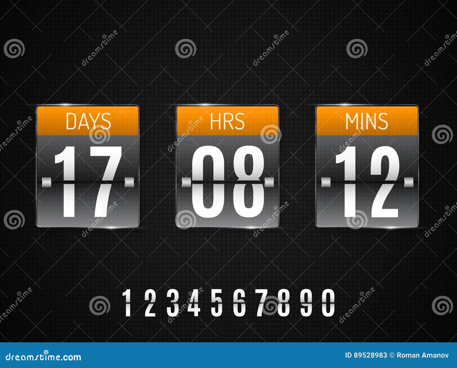 Transparent Glass Countdown Timer Isolated On Black Background. Vector