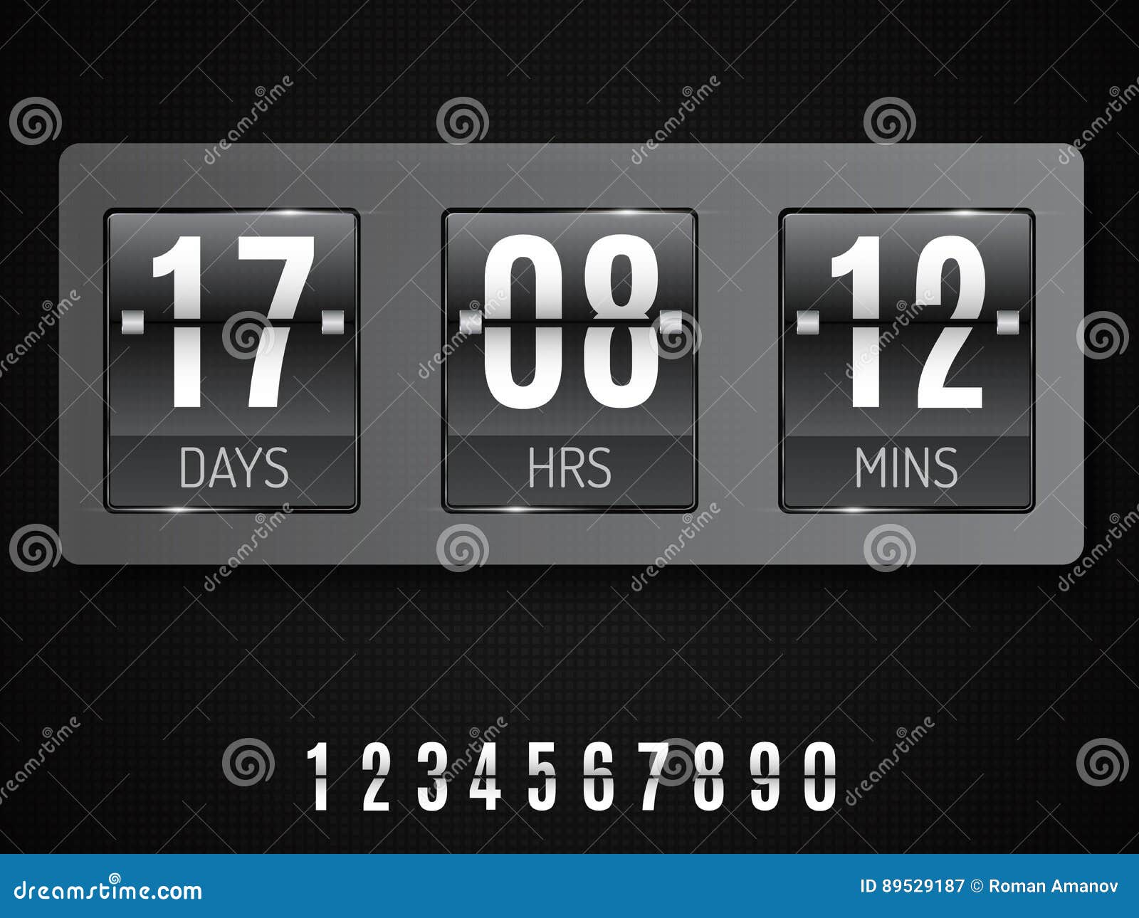 Transparent Glass Countdown Timer Isolated on Black Background. Vector