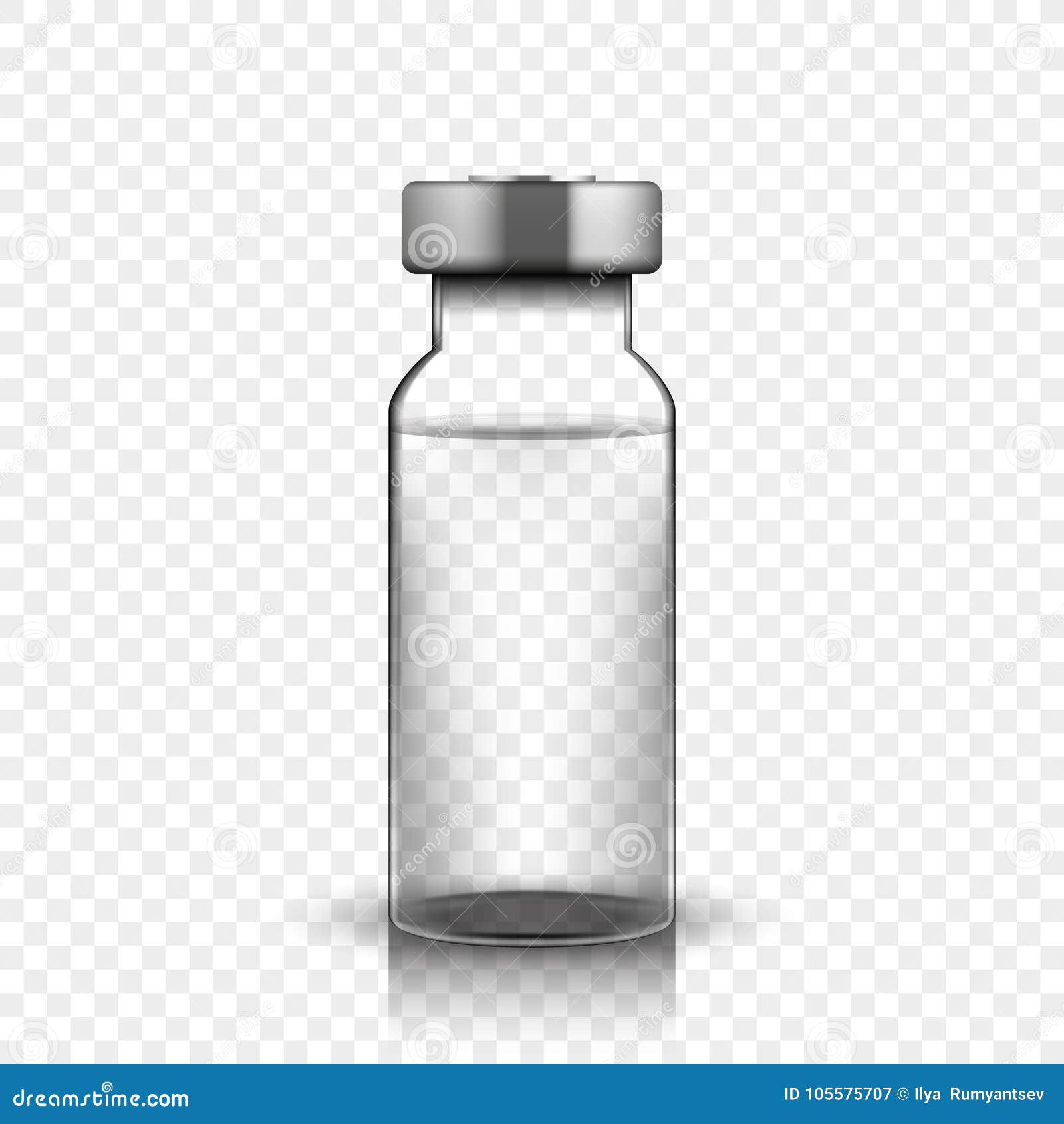 transparent glass medical vial,  
